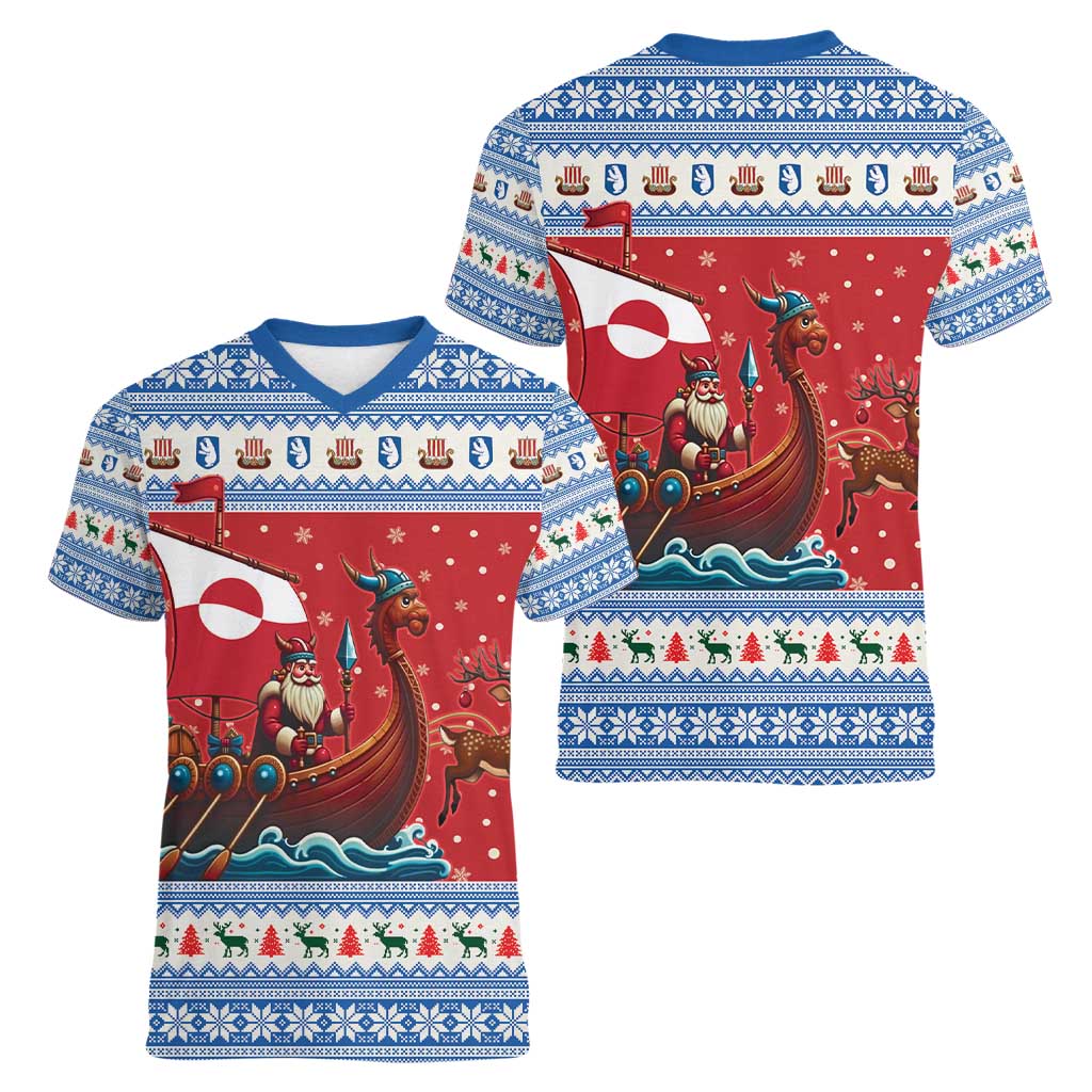 Greenland Viking Santa Christmas Women V-Neck T-Shirt Funny Reindeer Norse Xmas - Wonder Print Shop