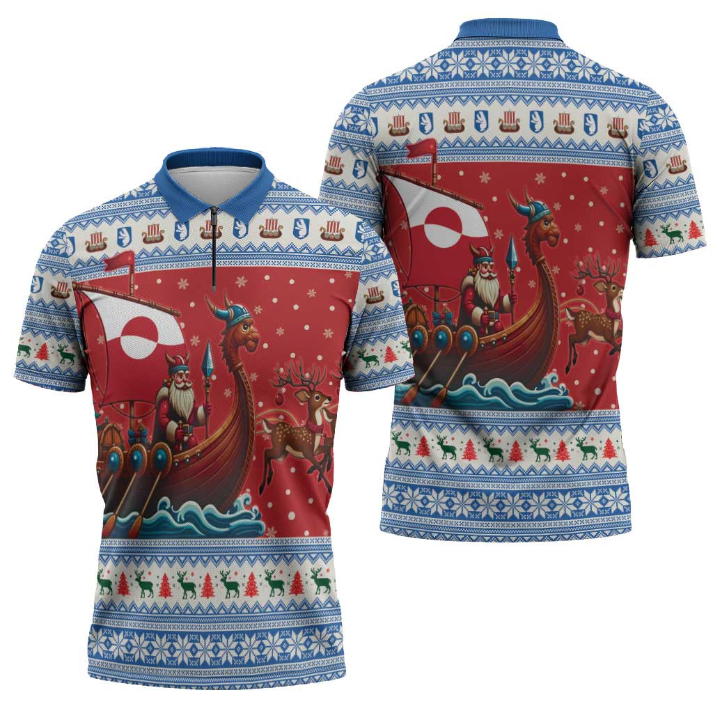 Greenland Viking Santa Christmas Zipper Polo Shirt Funny Reindeer Norse Xmas - Wonder Print Shop
