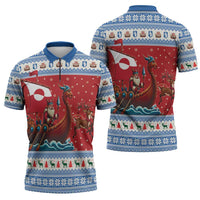 Greenland Viking Santa Christmas Zipper Polo Shirt Funny Reindeer Norse Xmas - Wonder Print Shop