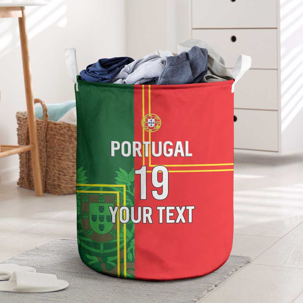 Custom Portugal Football Laundry Basket Coat of Arms Line Art Style - Wonder Print Shop