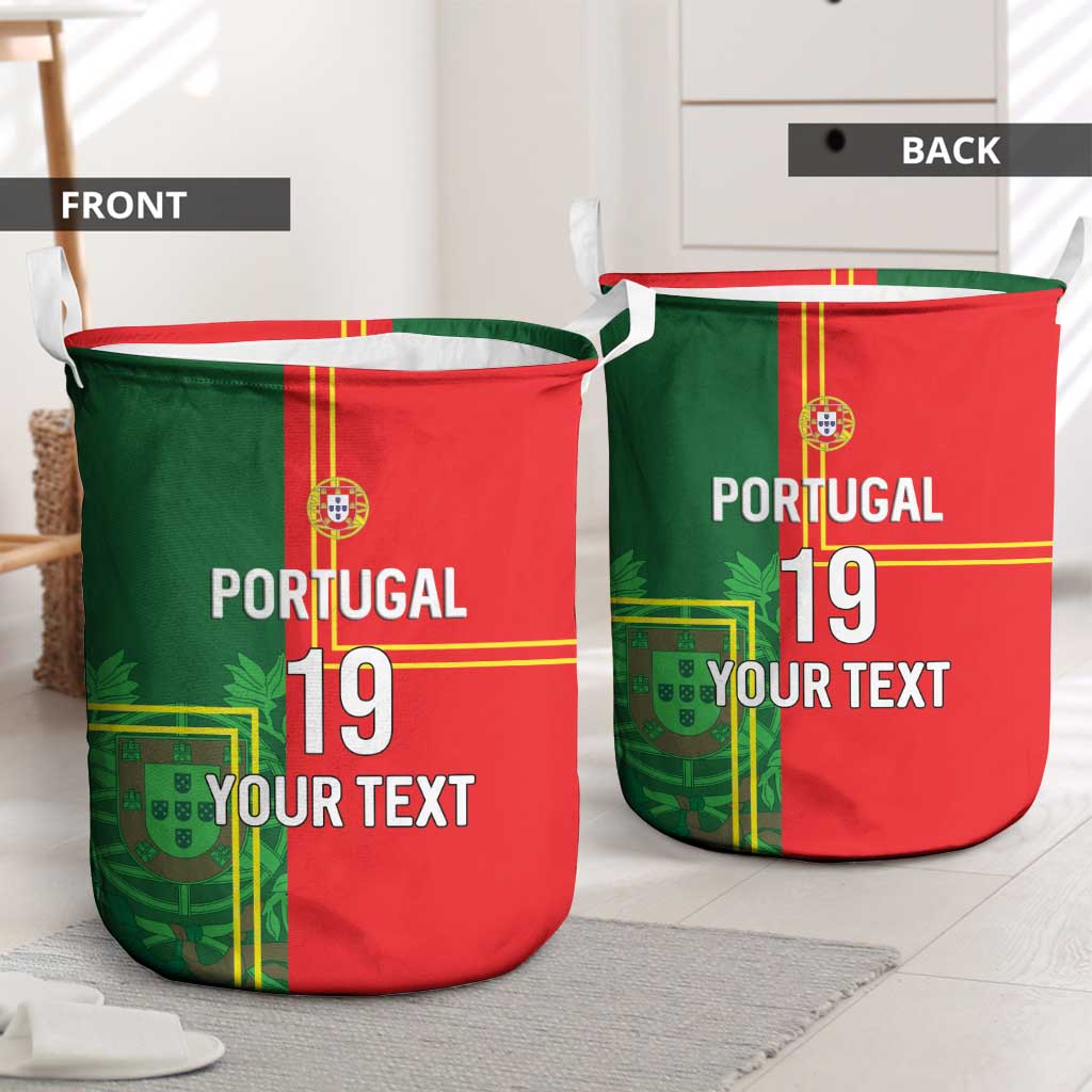 Custom Portugal Football Laundry Basket Coat of Arms Line Art Style - Wonder Print Shop