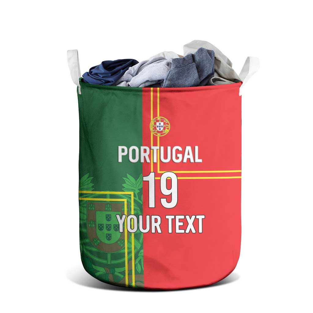 Custom Portugal Football Laundry Basket Coat of Arms Line Art Style - Wonder Print Shop