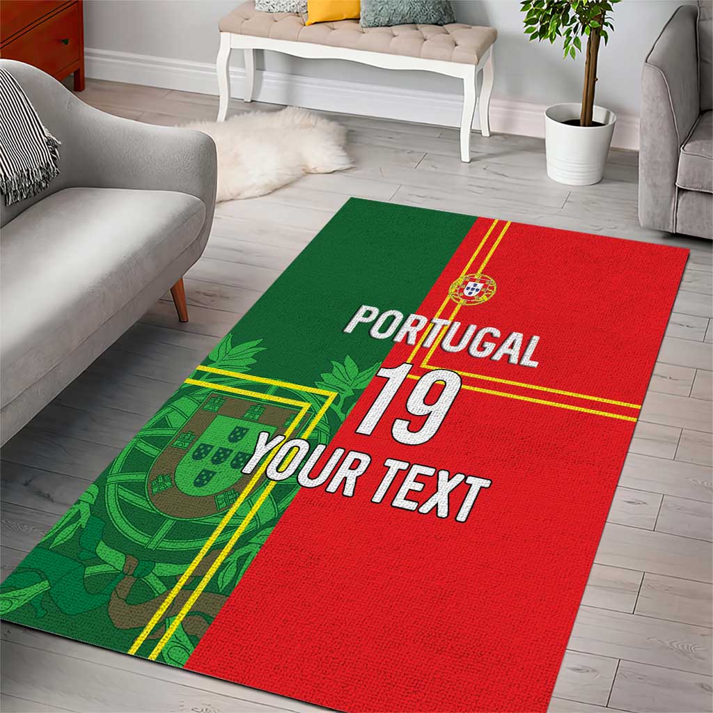 Custom Portugal Football Area Rug Coat of Arms Line Art Style - Wonder Print Shop
