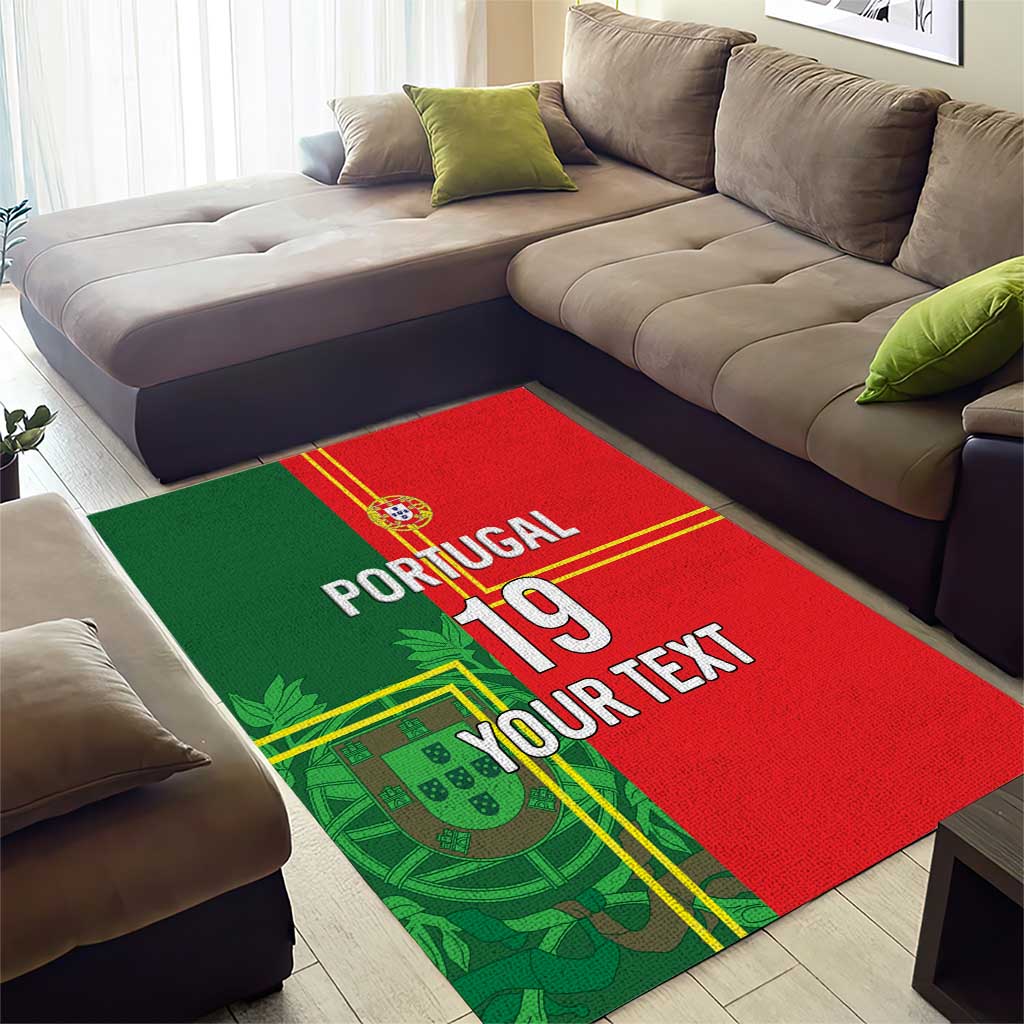 Custom Portugal Football Area Rug Coat of Arms Line Art Style - Wonder Print Shop