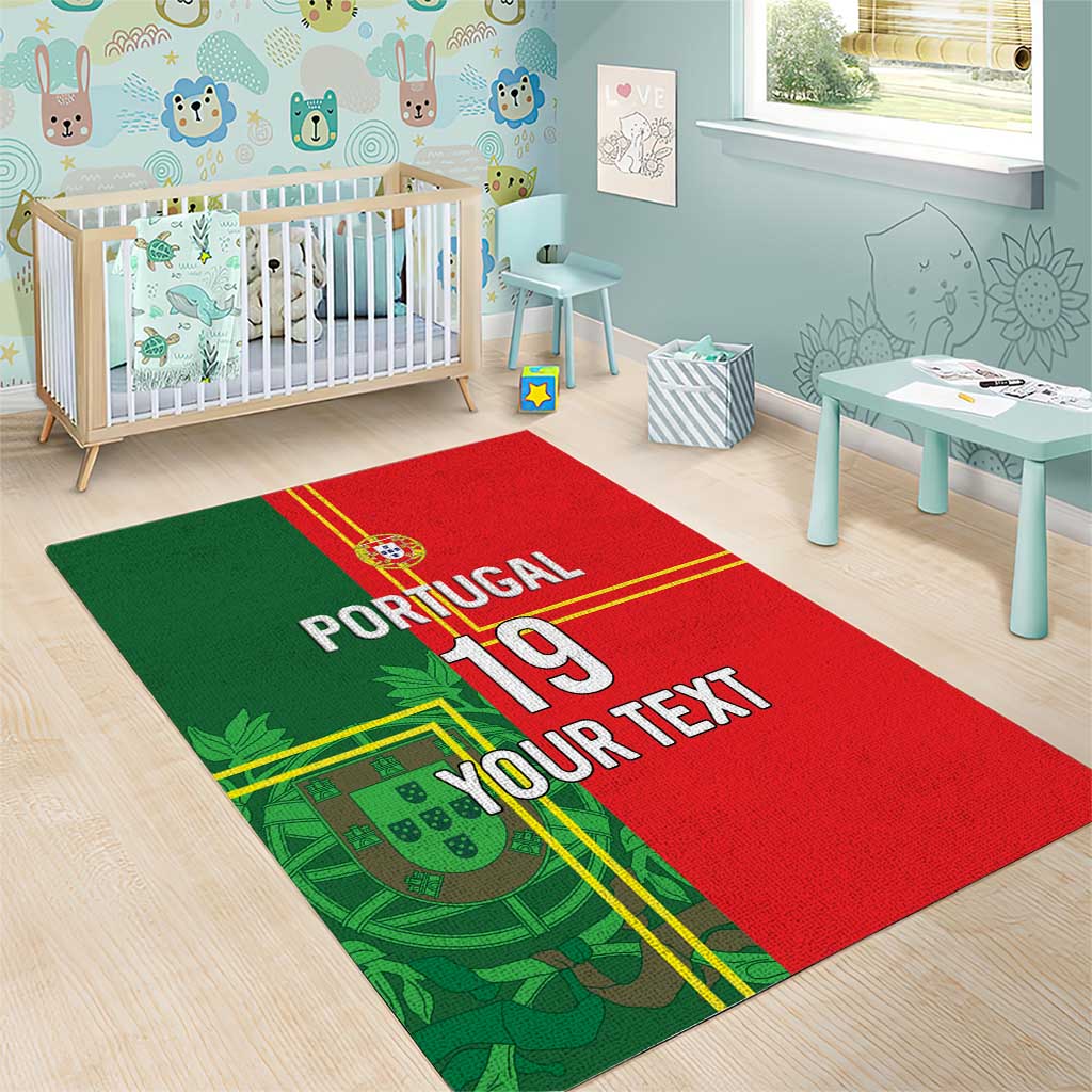 Custom Portugal Football Area Rug Coat of Arms Line Art Style - Wonder Print Shop
