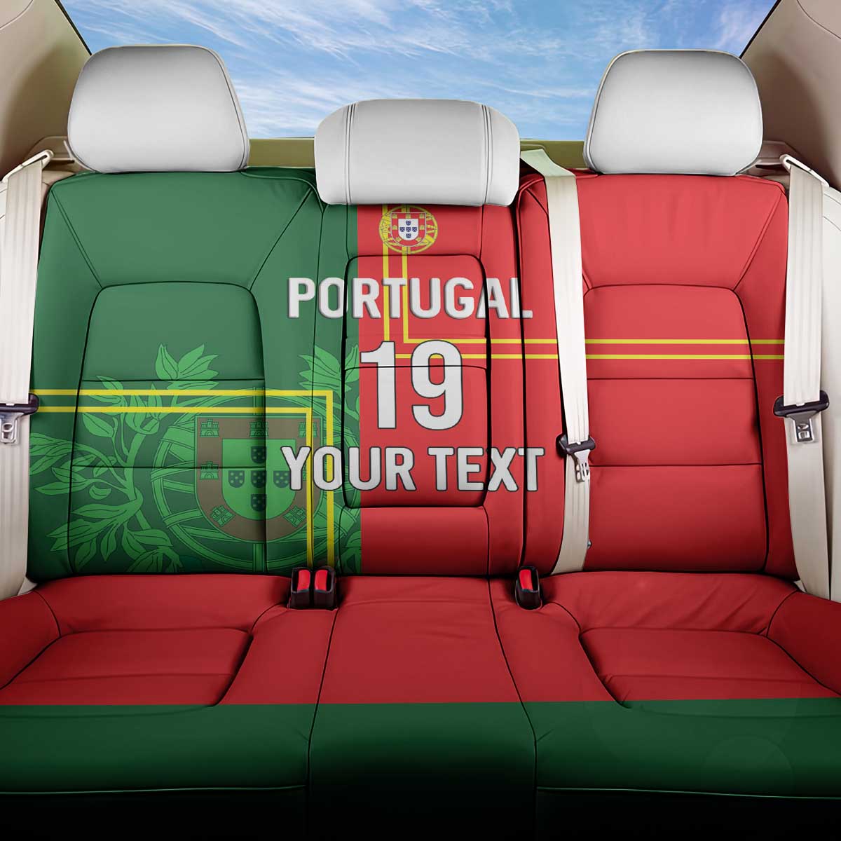 Custom Portugal Football Back Car Seat Cover Coat of Arms Line Art Style - Wonder Print Shop