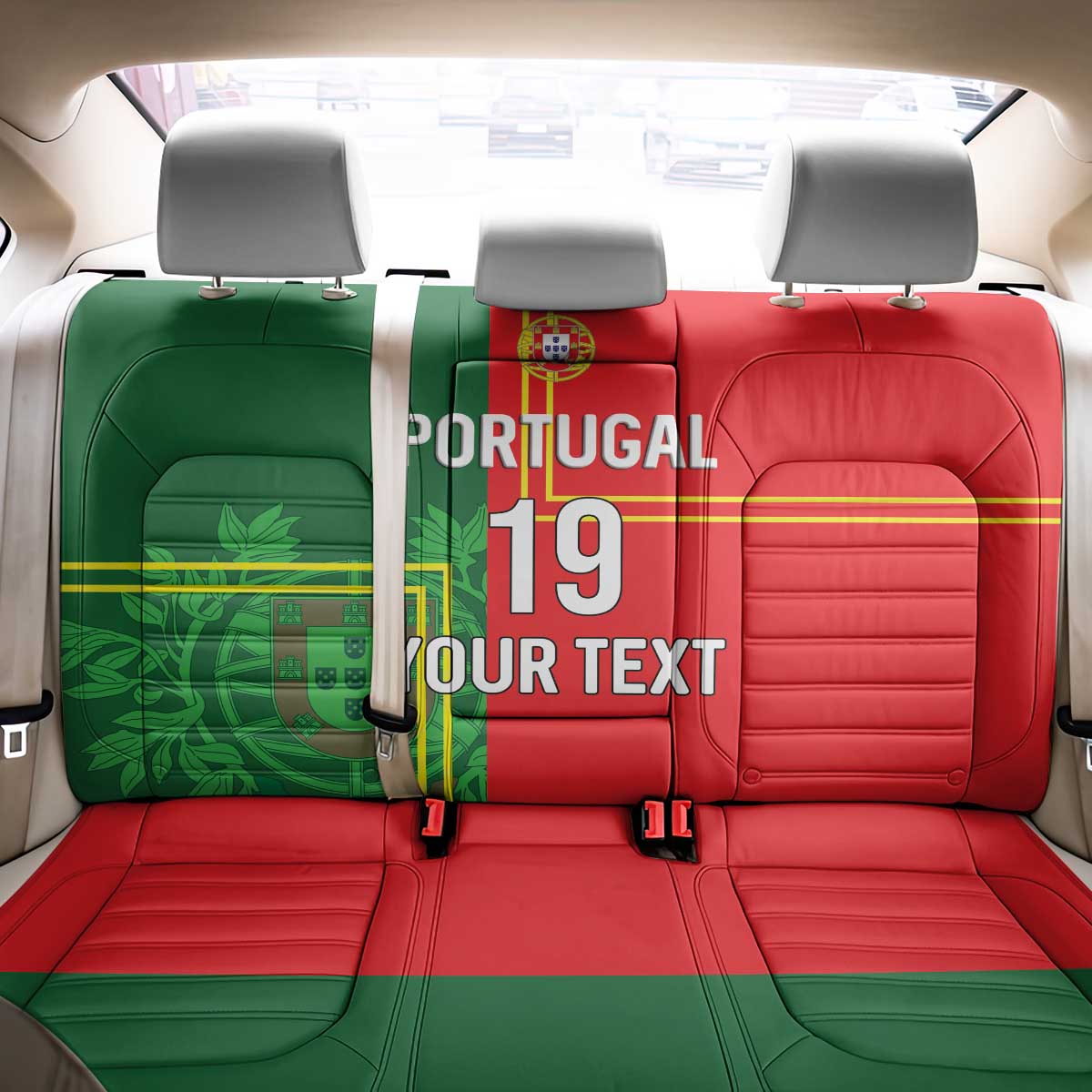 Custom Portugal Football Back Car Seat Cover Coat of Arms Line Art Style - Wonder Print Shop