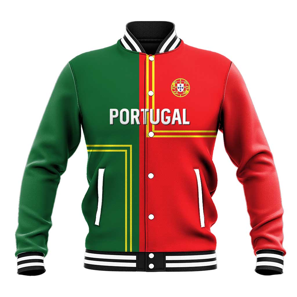 Custom Portugal Football Baseball Jacket Coat of Arms Line Art Style - Wonder Print Shop