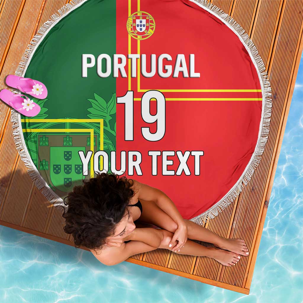 Custom Portugal Football Beach Blanket Coat of Arms Line Art Style - Wonder Print Shop