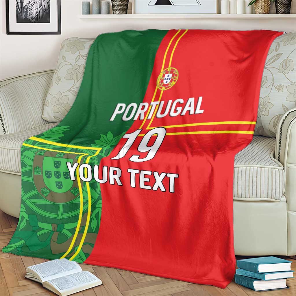 Custom Portugal Football Blanket Coat of Arms Line Art Style - Wonder Print Shop