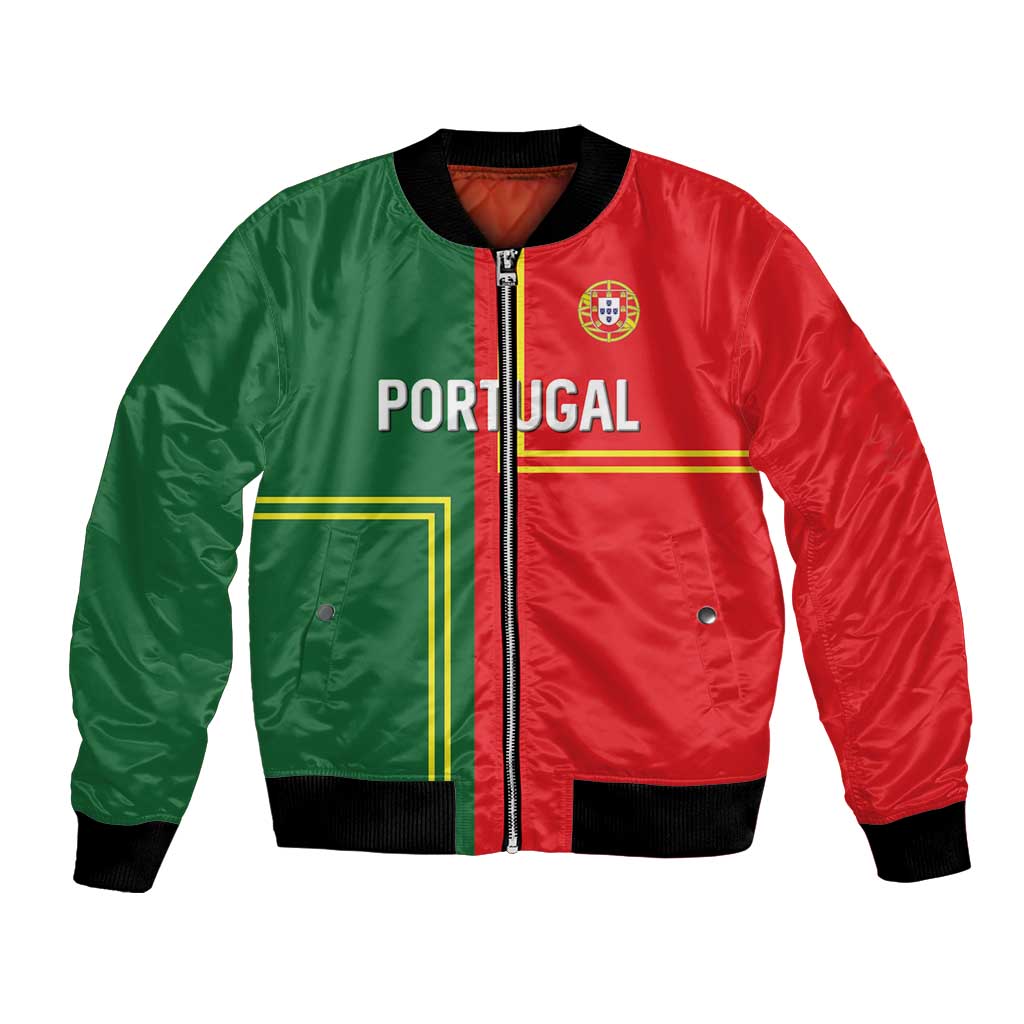Custom Portugal Football Bomber Jacket Coat of Arms Line Art Style - Wonder Print Shop