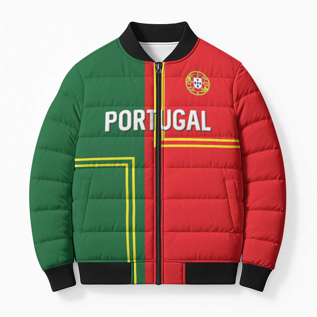 Custom Portugal Football Bomber Puffer Jacket Coat of Arms Line Art Style - Wonder Print Shop