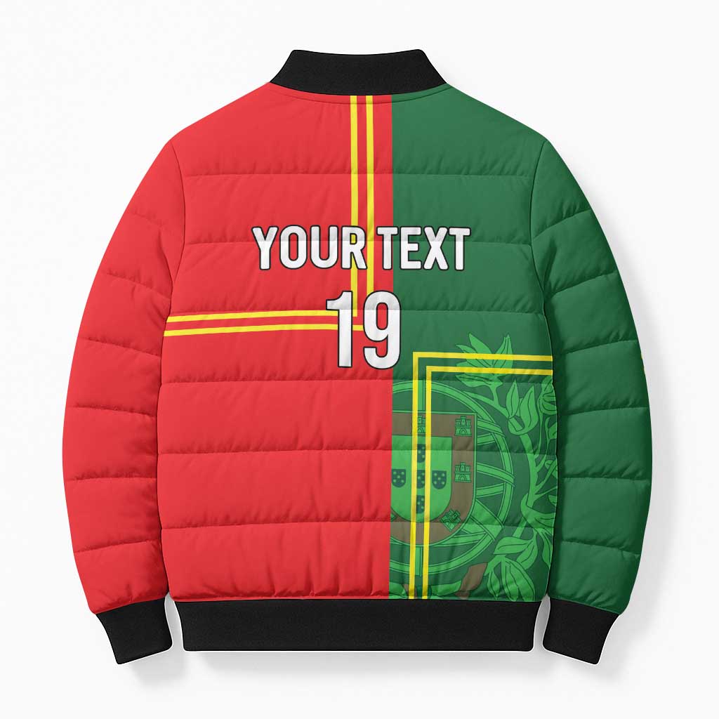 Custom Portugal Football Bomber Puffer Jacket Coat of Arms Line Art Style - Wonder Print Shop