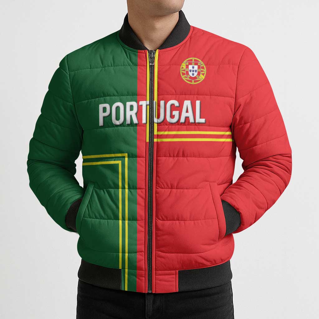 Custom Portugal Football Bomber Puffer Jacket Coat of Arms Line Art Style - Wonder Print Shop