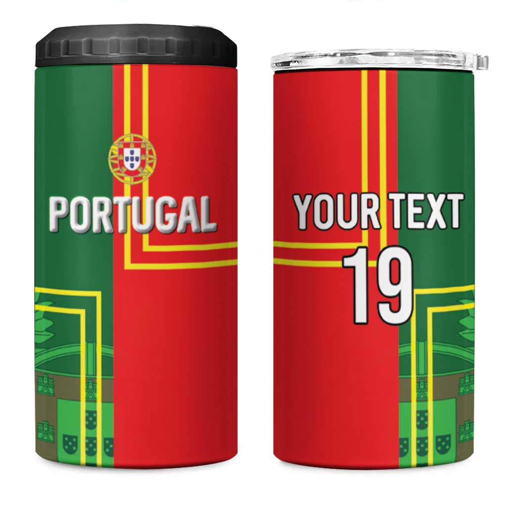 Custom Portugal Football 4 in 1 Can Cooler Tumbler Coat of Arms Line Art Style - Wonder Print Shop