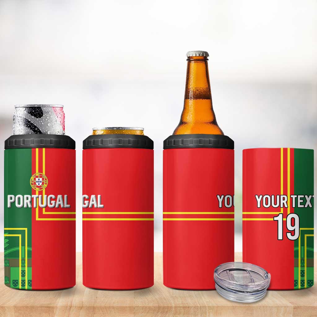 Custom Portugal Football 4 in 1 Can Cooler Tumbler Coat of Arms Line Art Style - Wonder Print Shop