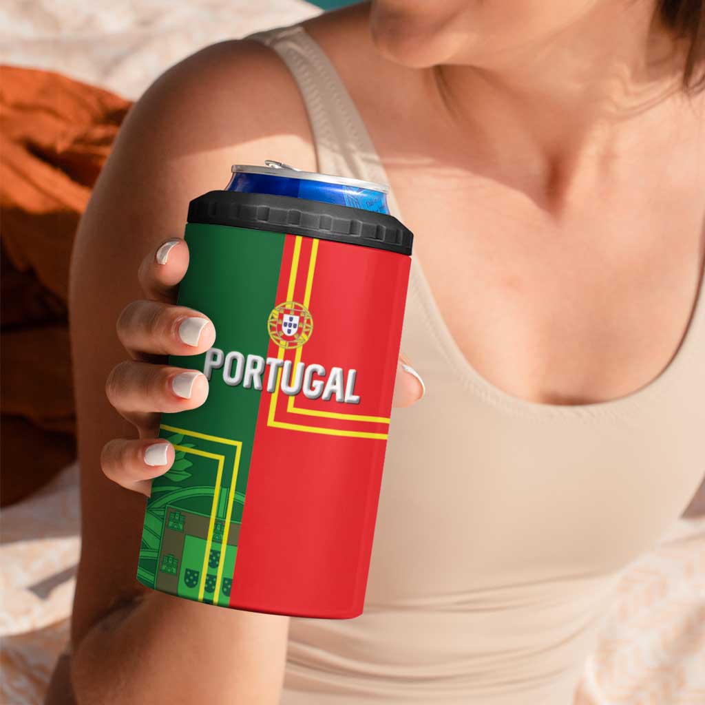 Custom Portugal Football 4 in 1 Can Cooler Tumbler Coat of Arms Line Art Style - Wonder Print Shop