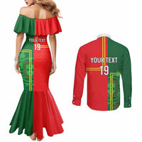 Custom Portugal Football Couples Matching Mermaid Dress and Long Sleeve Button Shirt Coat of Arms Line Art Style - Wonder Print Shop