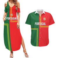 Custom Portugal Football Couples Matching Summer Maxi Dress and Hawaiian Shirt Coat of Arms Line Art Style - Wonder Print Shop