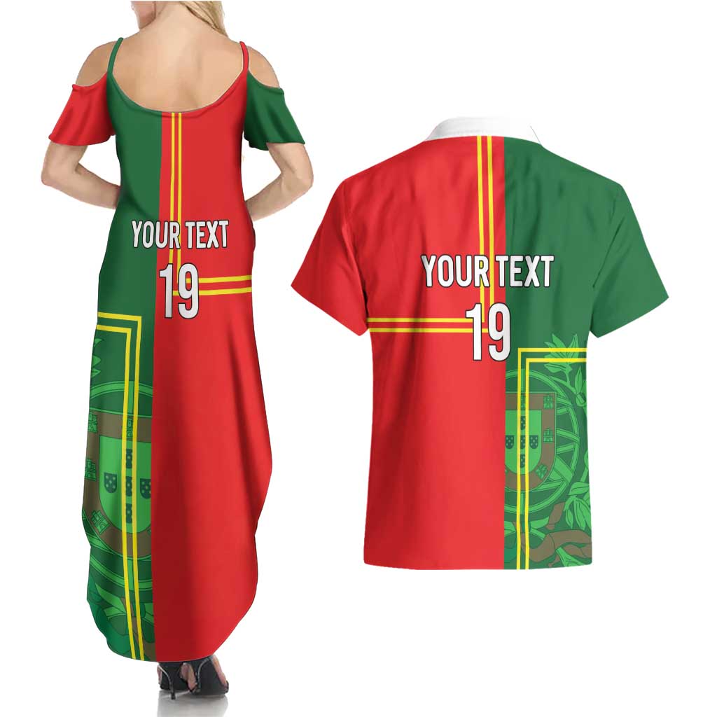 Custom Portugal Football Couples Matching Summer Maxi Dress and Hawaiian Shirt Coat of Arms Line Art Style - Wonder Print Shop