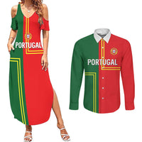 Custom Portugal Football Couples Matching Summer Maxi Dress and Long Sleeve Button Shirt Coat of Arms Line Art Style - Wonder Print Shop