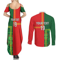Custom Portugal Football Couples Matching Summer Maxi Dress and Long Sleeve Button Shirt Coat of Arms Line Art Style - Wonder Print Shop