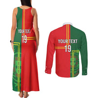 Custom Portugal Football Couples Matching Tank Maxi Dress and Long Sleeve Button Shirt Coat of Arms Line Art Style - Wonder Print Shop