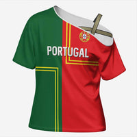 Custom Portugal Football Cross Shoulder Shirt Coat of Arms Line Art Style - Wonder Print Shop