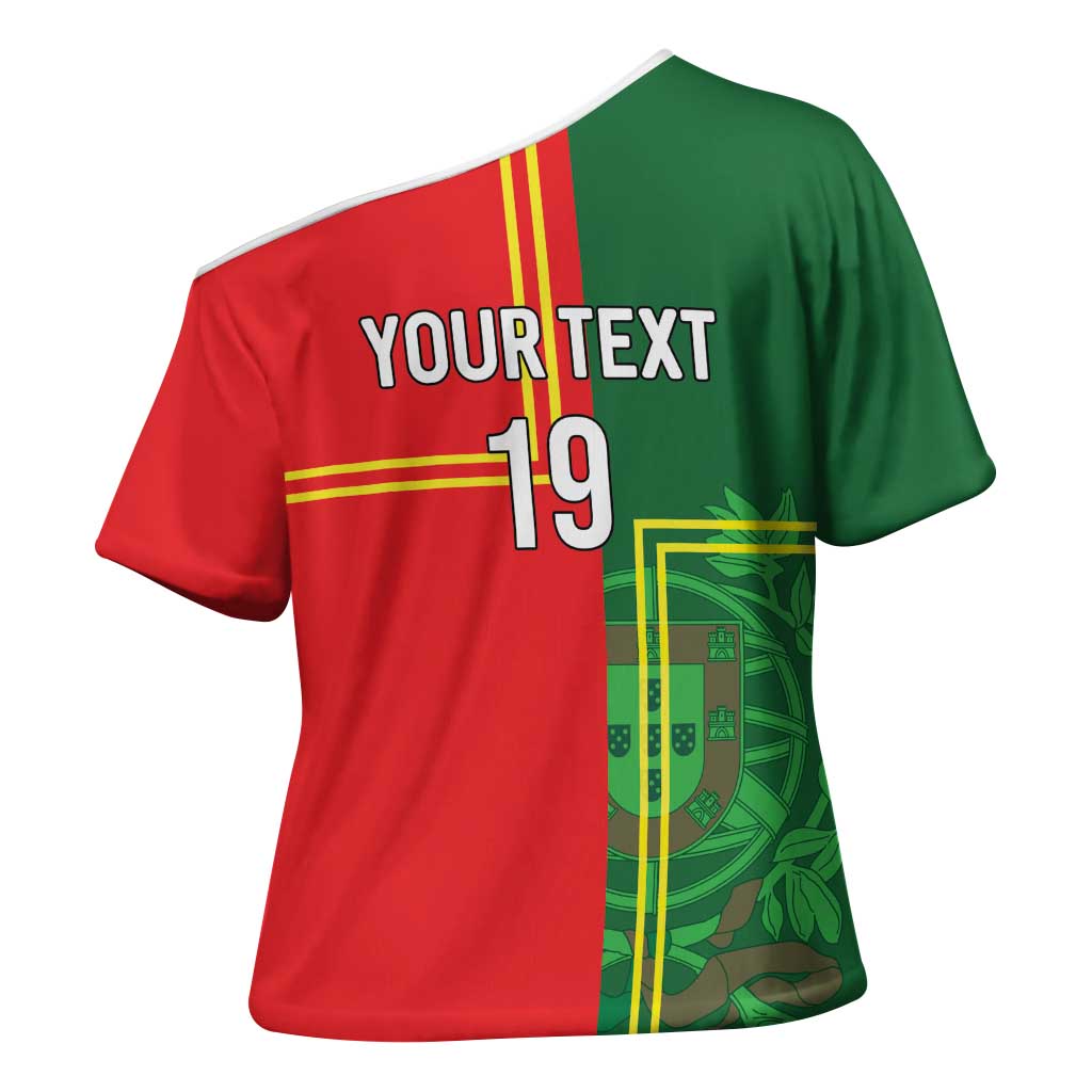 Custom Portugal Football Cross Shoulder Shirt Coat of Arms Line Art Style - Wonder Print Shop
