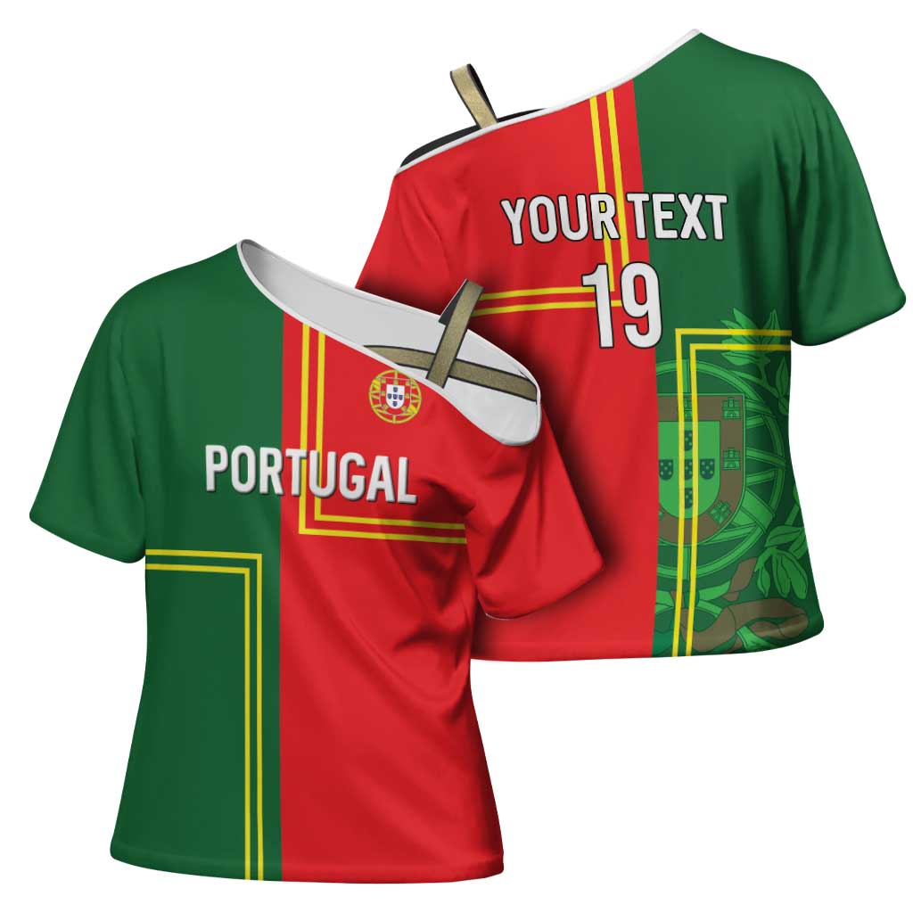 Custom Portugal Football Cross Shoulder Shirt Coat of Arms Line Art Style - Wonder Print Shop