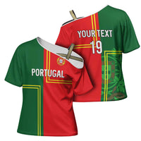 Custom Portugal Football Cross Shoulder Shirt Coat of Arms Line Art Style - Wonder Print Shop