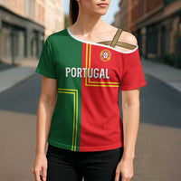 Custom Portugal Football Cross Shoulder Shirt Coat of Arms Line Art Style - Wonder Print Shop