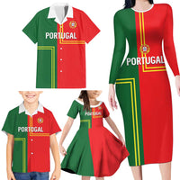 Custom Portugal Football Family Matching Long Sleeve Bodycon Dress and Hawaiian Shirt Coat of Arms Line Art Style - Wonder Print Shop