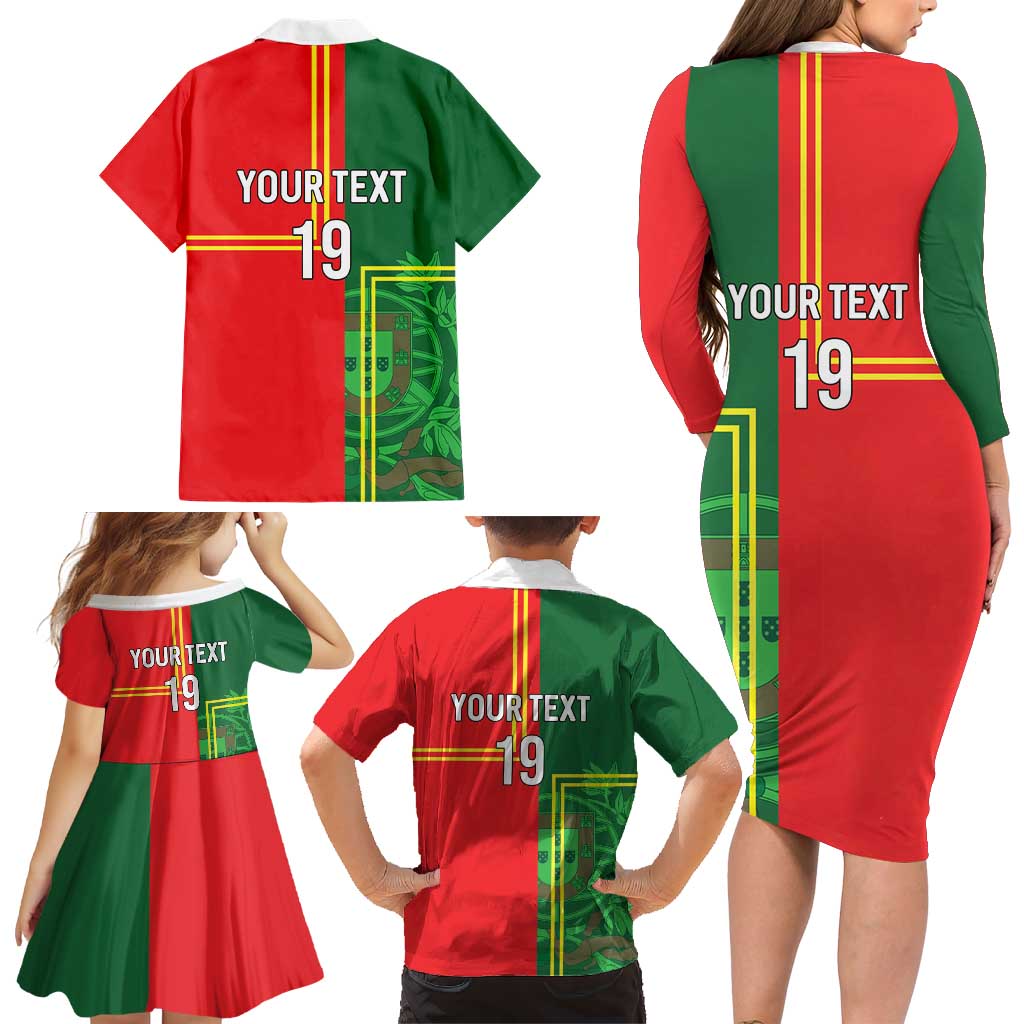 Custom Portugal Football Family Matching Long Sleeve Bodycon Dress and Hawaiian Shirt Coat of Arms Line Art Style - Wonder Print Shop