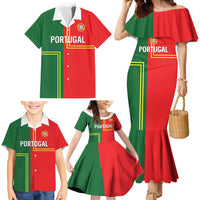 Custom Portugal Football Family Matching Mermaid Dress and Hawaiian Shirt Coat of Arms Line Art Style - Wonder Print Shop