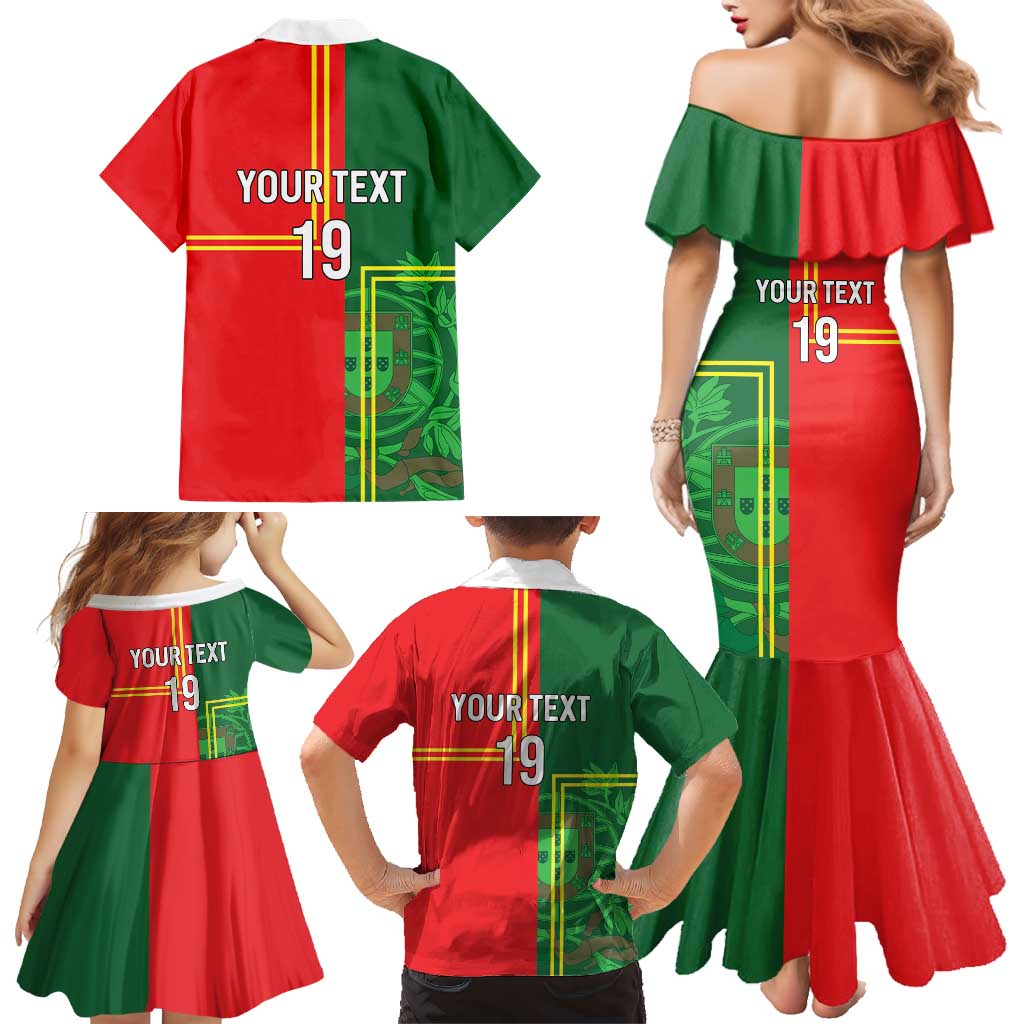 Custom Portugal Football Family Matching Mermaid Dress and Hawaiian Shirt Coat of Arms Line Art Style - Wonder Print Shop
