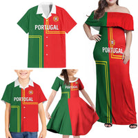 Custom Portugal Football Family Matching Off Shoulder Maxi Dress and Hawaiian Shirt Coat of Arms Line Art Style - Wonder Print Shop