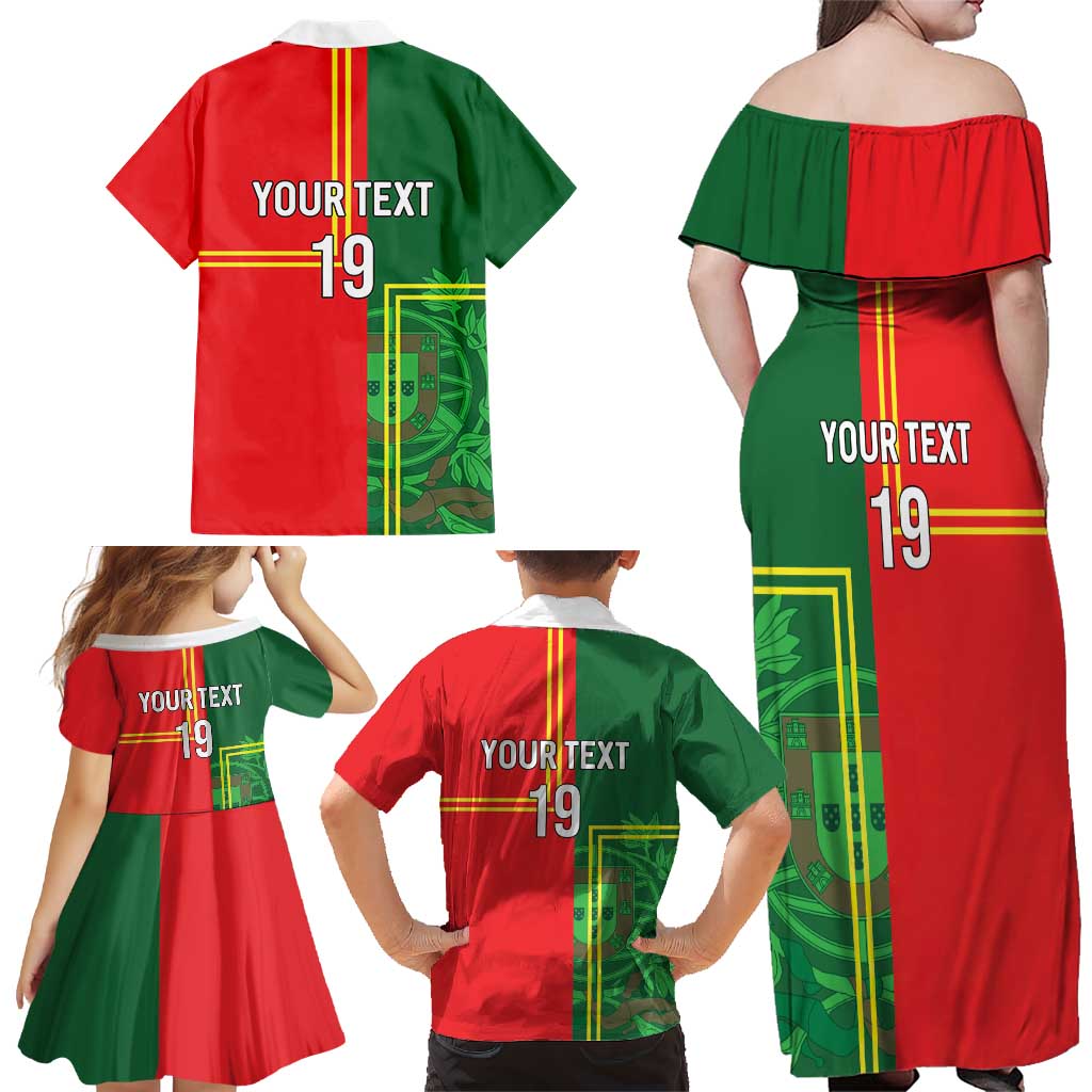 Custom Portugal Football Family Matching Off Shoulder Maxi Dress and Hawaiian Shirt Coat of Arms Line Art Style - Wonder Print Shop
