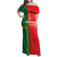 Custom Portugal Football Family Matching Off Shoulder Maxi Dress and Hawaiian Shirt Coat of Arms Line Art Style - Wonder Print Shop