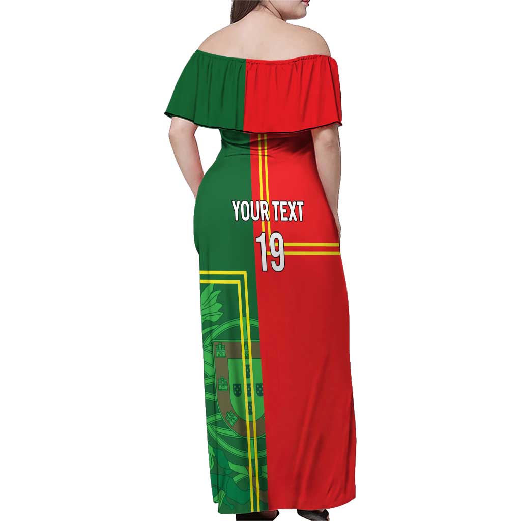 Custom Portugal Football Family Matching Off Shoulder Maxi Dress and Hawaiian Shirt Coat of Arms Line Art Style - Wonder Print Shop