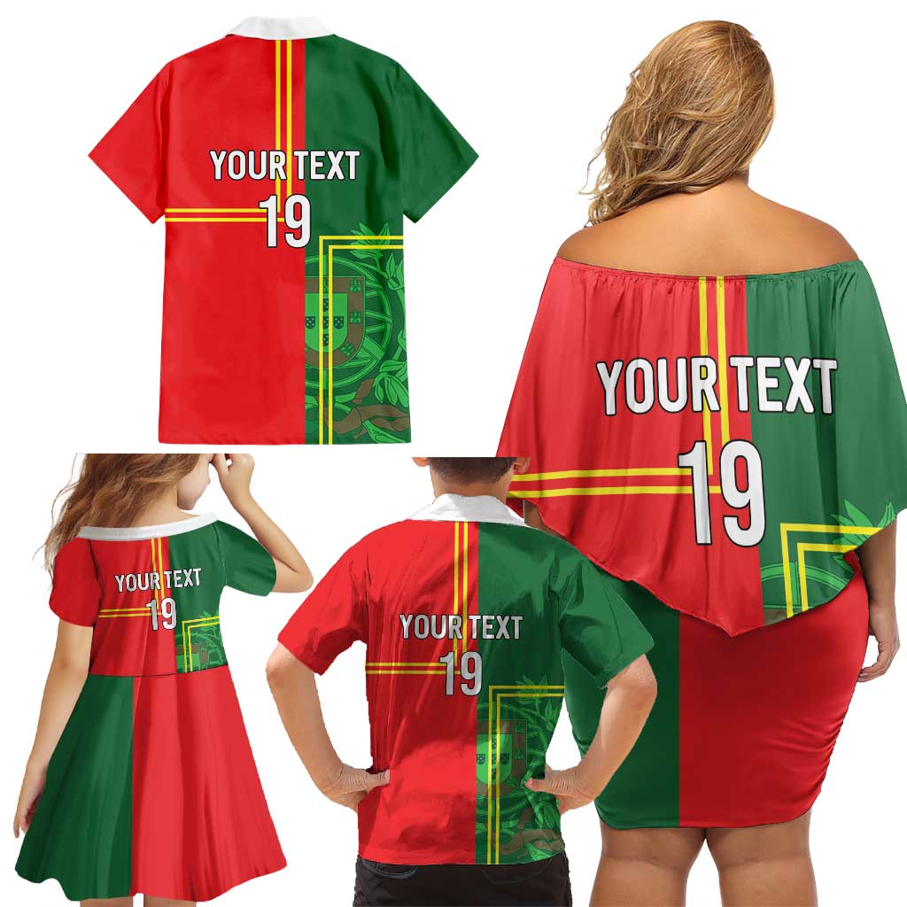 Custom Portugal Football Family Matching Off Shoulder Short Dress and Hawaiian Shirt Coat of Arms Line Art Style - Wonder Print Shop