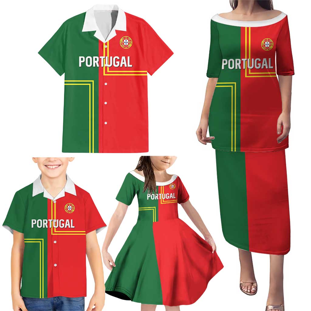 Custom Portugal Football Family Matching Puletasi and Hawaiian Shirt Coat of Arms Line Art Style - Wonder Print Shop