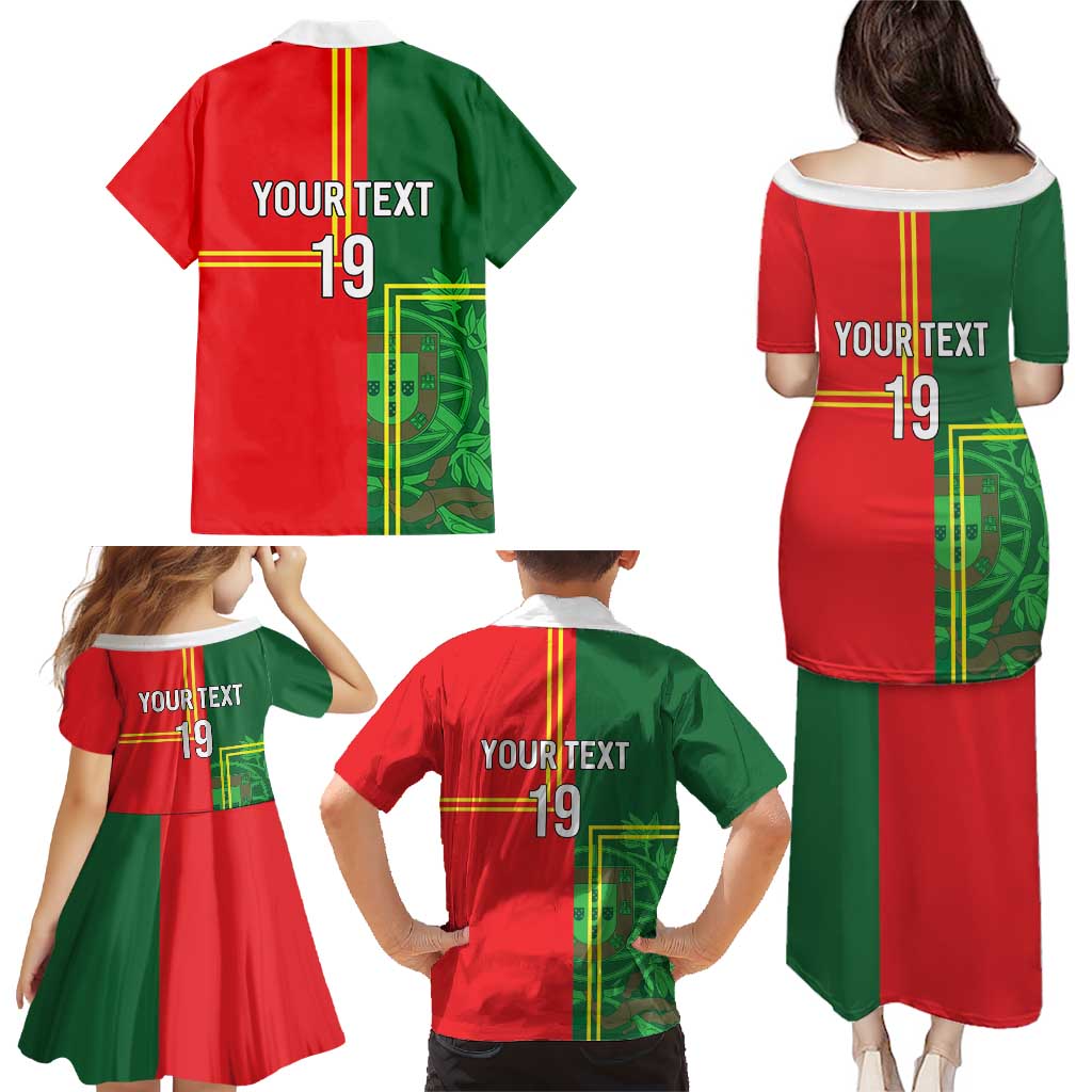 Custom Portugal Football Family Matching Puletasi and Hawaiian Shirt Coat of Arms Line Art Style - Wonder Print Shop