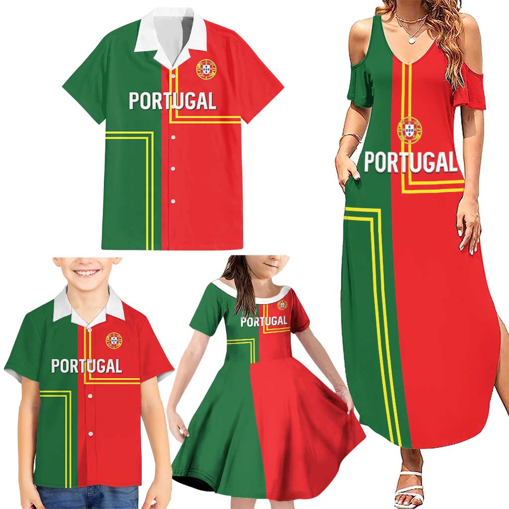 Custom Portugal Football Family Matching Summer Maxi Dress and Hawaiian Shirt Coat of Arms Line Art Style - Wonder Print Shop