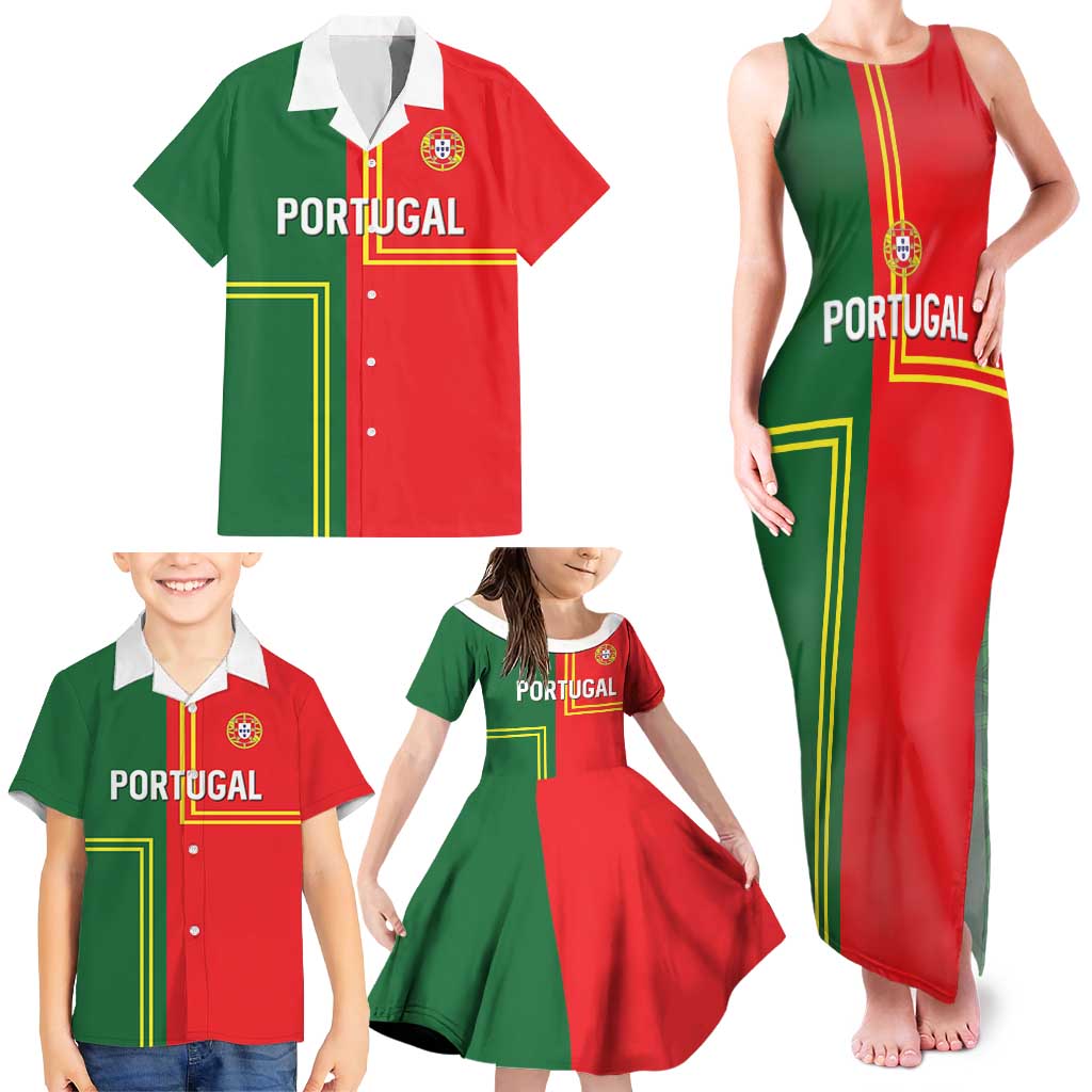 Custom Portugal Football Family Matching Tank Maxi Dress and Hawaiian Shirt Coat of Arms Line Art Style - Wonder Print Shop