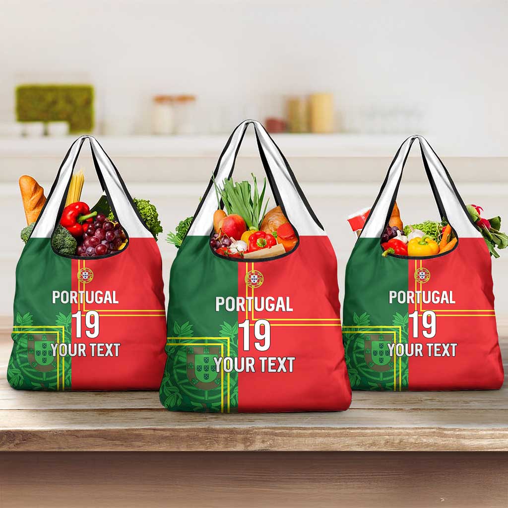 Custom Portugal Football Grocery Bag Coat of Arms Line Art Style - Wonder Print Shop