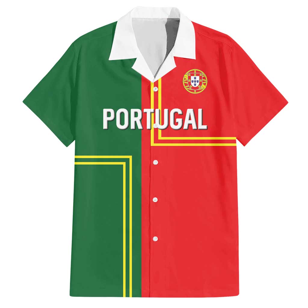 Custom Portugal Football Hawaiian Shirt Coat of Arms Line Art Style - Wonder Print Shop