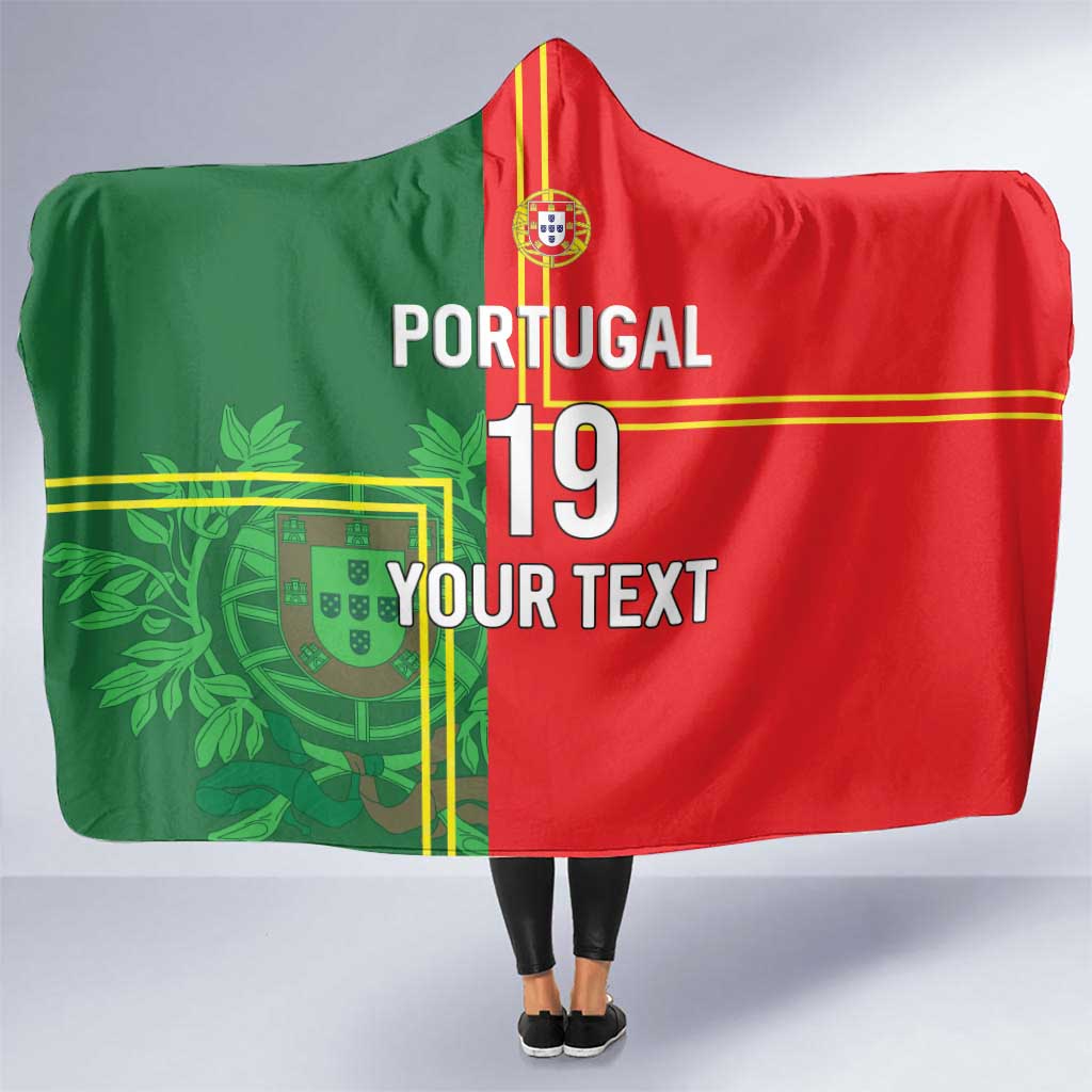 Custom Portugal Football Hooded Blanket Coat of Arms Line Art Style - Wonder Print Shop