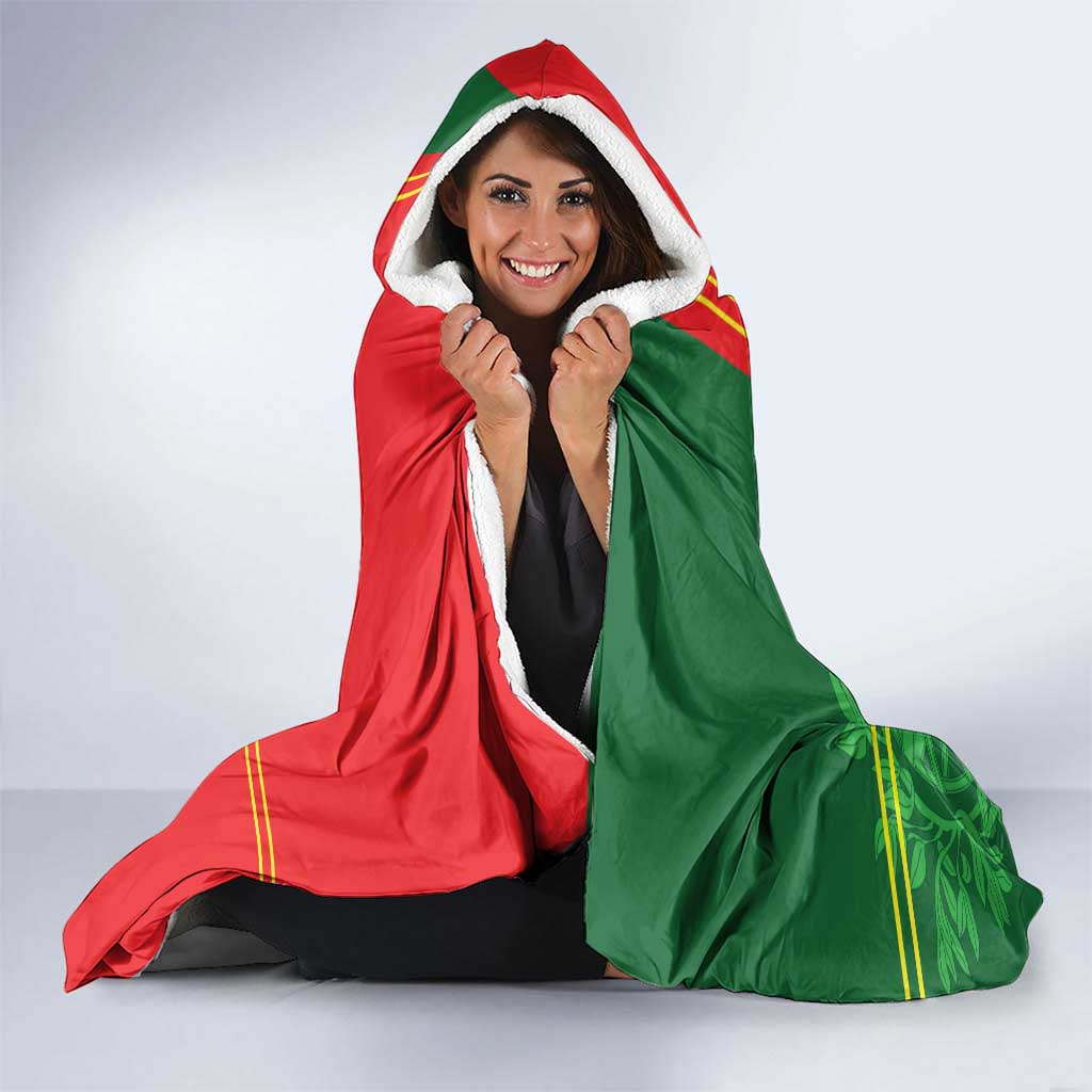 Custom Portugal Football Hooded Blanket Coat of Arms Line Art Style - Wonder Print Shop