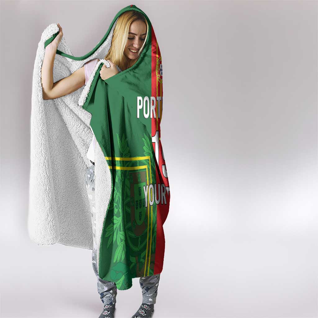 Custom Portugal Football Hooded Blanket Coat of Arms Line Art Style - Wonder Print Shop